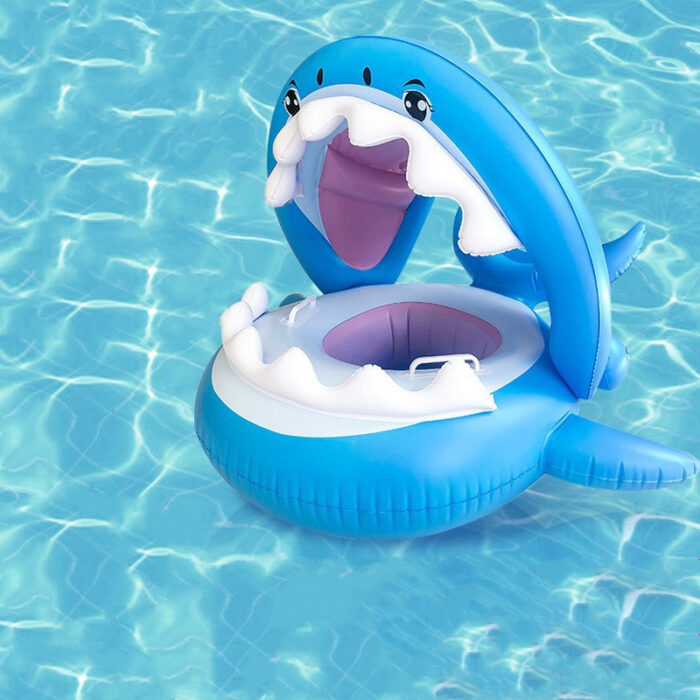 Inflatable Swimming Ring For Kids With Awning Shark Seat Ring Baby Float For Swimming Pool Toys Seat Removable Water Ring - Image 3