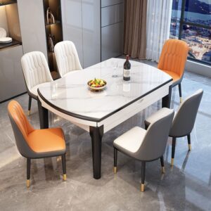 Mesa de comedor para el hogar, mesa de comedor de pizarra de alta gama, mesa redonda, mesa de comedor de madera maciza y mesa de comedor redonda, mesa de comedor plegable retráctil y sillas