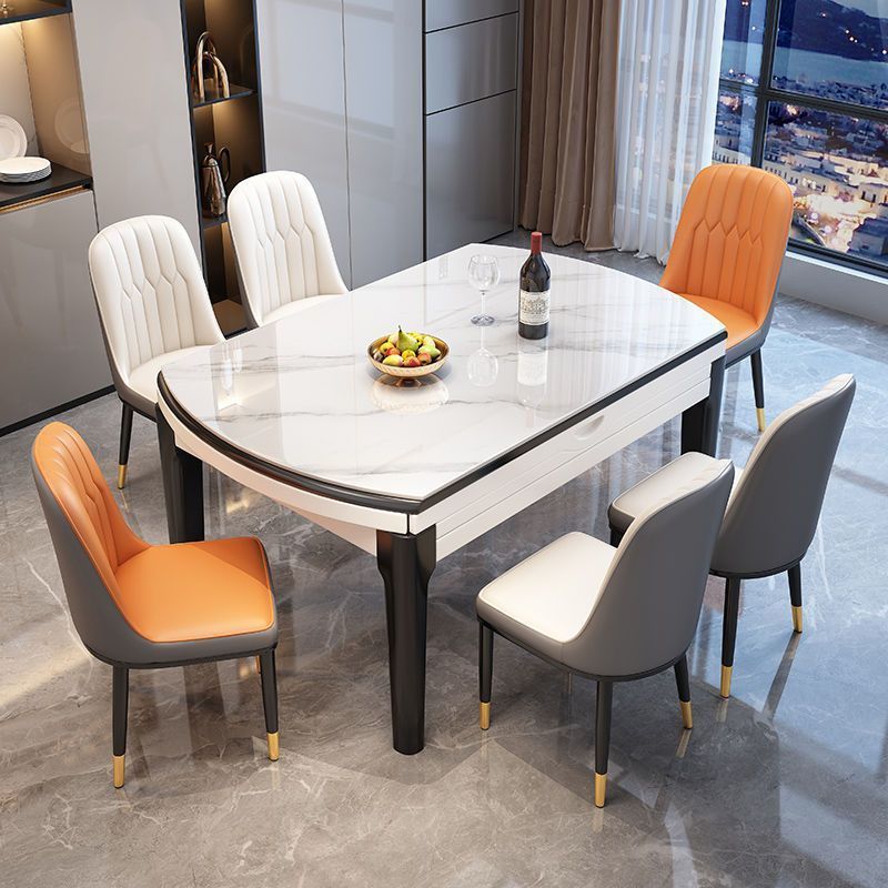 Mesa de comedor para el hogar, mesa de comedor de pizarra de alta gama, mesa redonda, mesa de comedor de madera maciza y mesa de comedor redonda, mesa de comedor plegable retráctil y sillas