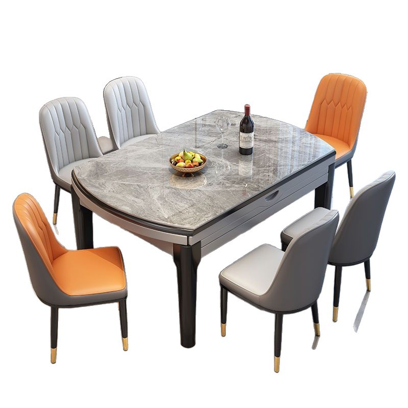 Mesa de comedor para el hogar, mesa de comedor de pizarra de alta gama, mesa redonda, mesa de comedor de madera maciza y mesa de comedor redonda, mesa de comedor plegable retráctil y sillas