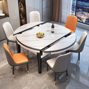 Mesa de comedor para el hogar, mesa de comedor de pizarra de alta gama, mesa redonda, mesa de comedor de madera maciza y mesa de comedor redonda, mesa de comedor plegable retráctil y sillas
